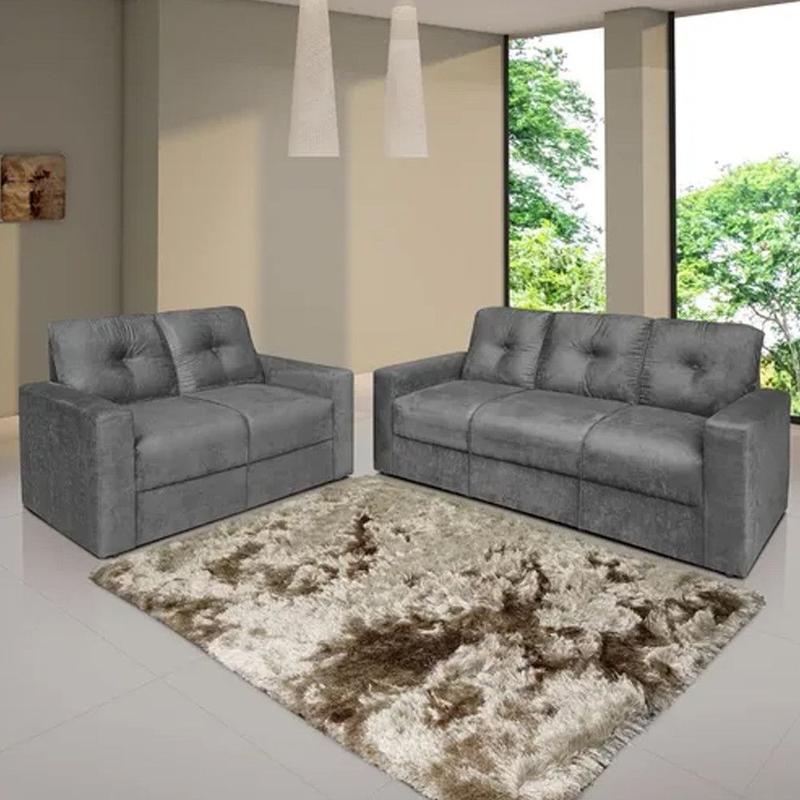 Conjunto Sofá 2 e 3 Lugares Suede Turim Cinza Zinhão - Conjunto de